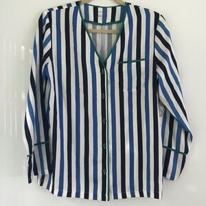 Summersalt Striped Button-Front Sleep Shirt in Blue, Black & White S